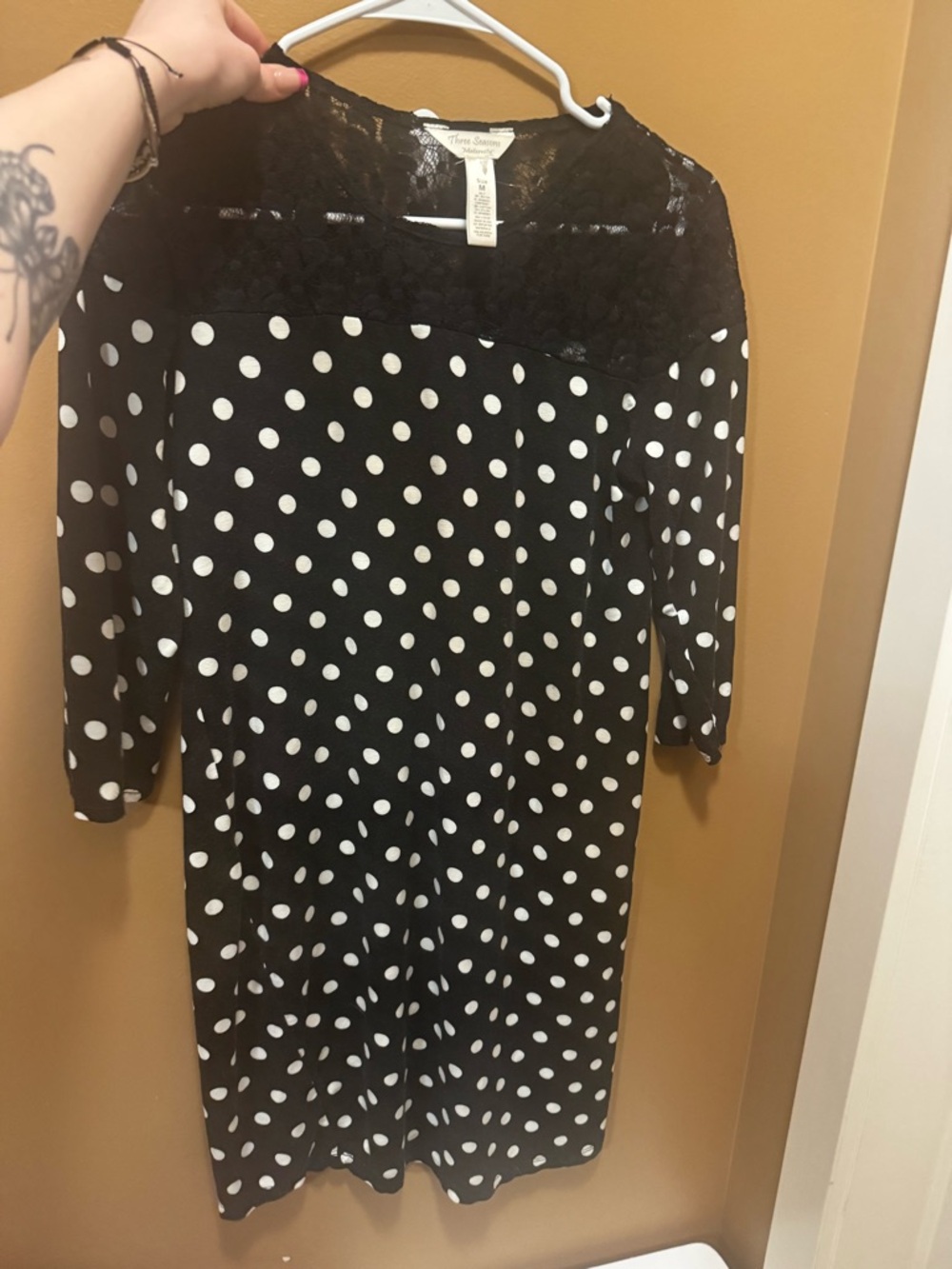 Three Seasons Maternity Black Lace Polka Dot Maternity Top